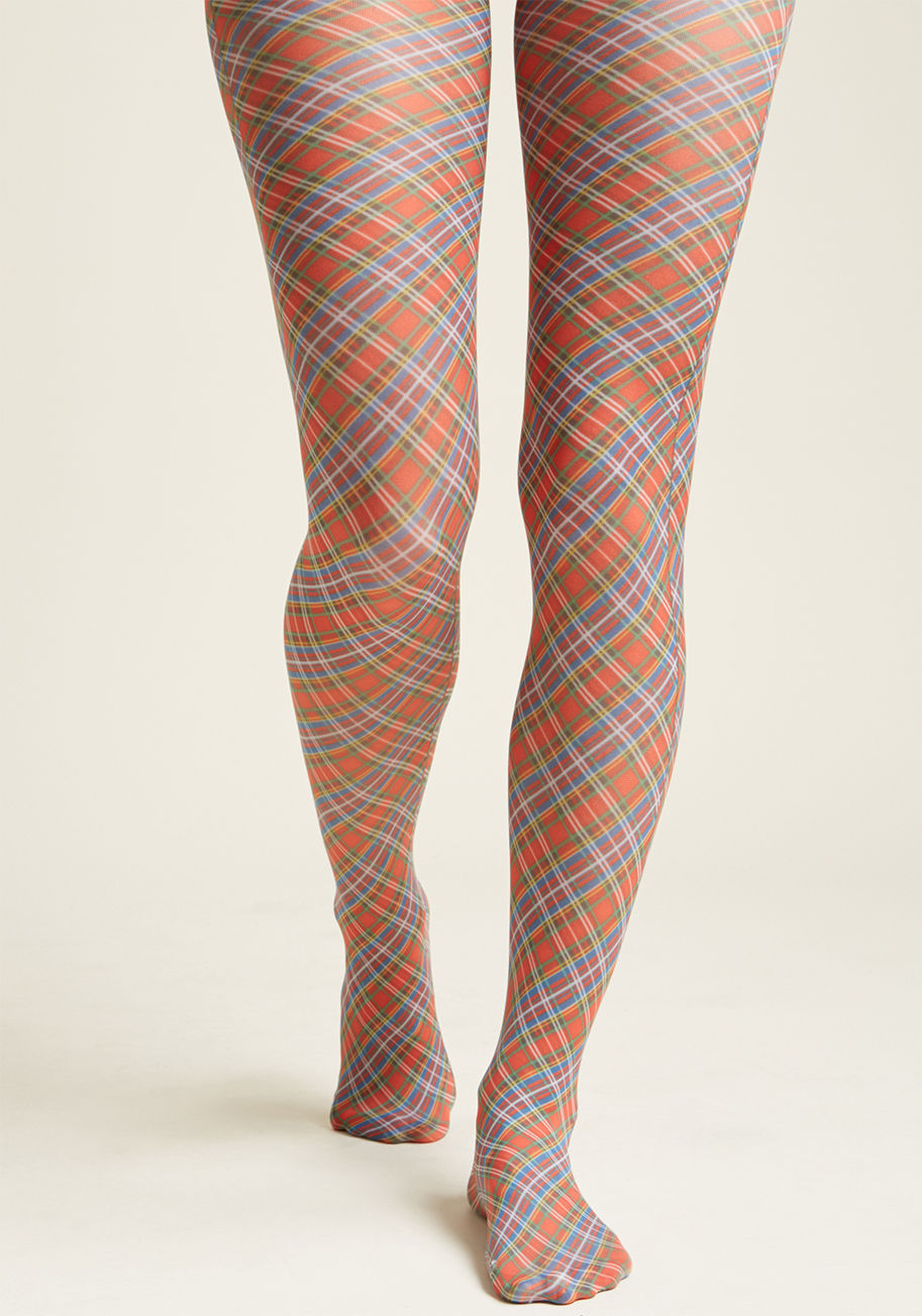 Small diagonal tartan - Along with these colorful plaid tights comes a ton of great outfit ideas! Donning a diagonal pattern and a semi-sheer look, this patterned legwear is all good and no bad.