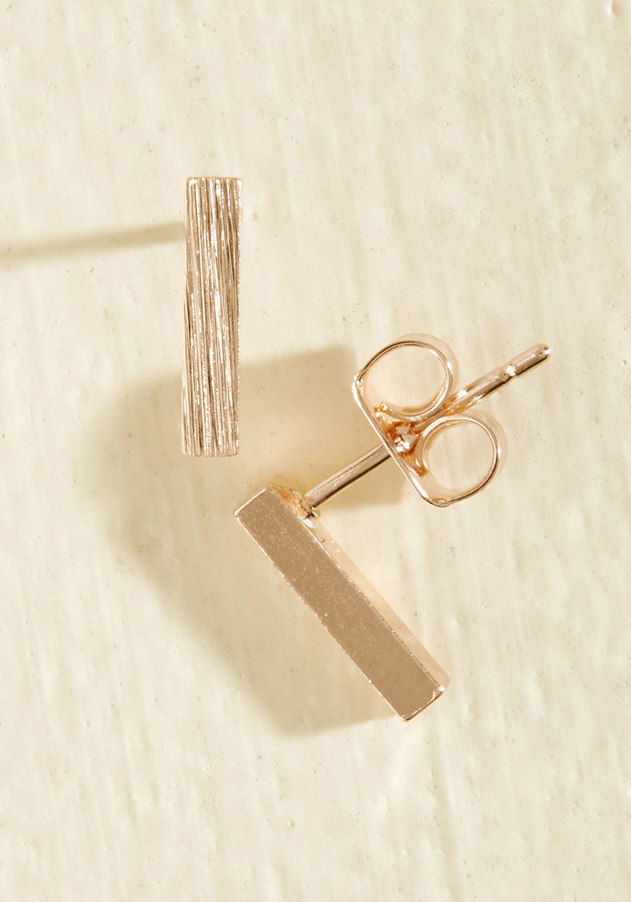 SSE1535 - Hand-picked for your fondness of demure details, these dainty rectangular earrings are perfectly poised to add a subtle rosy gold shine to ensembles both laid-back and luxe.