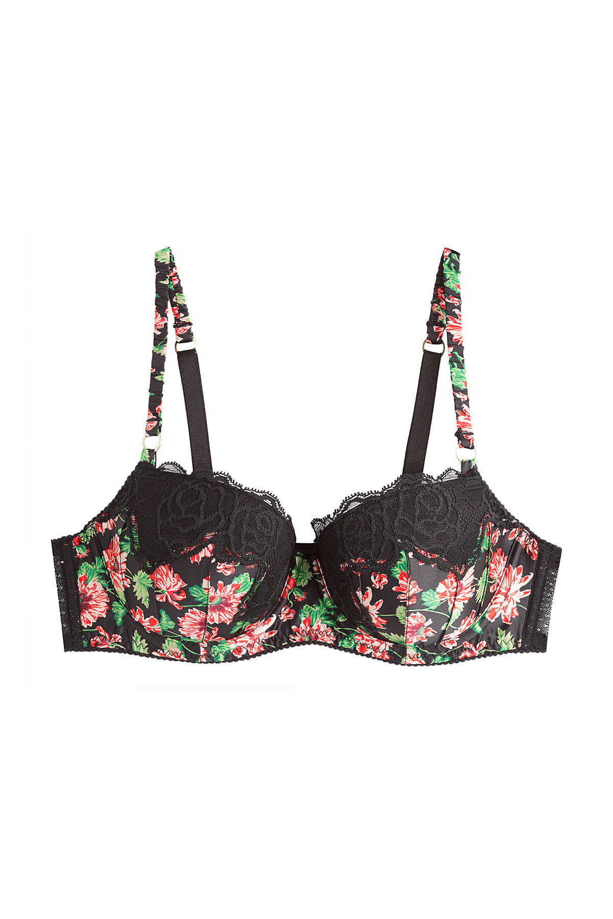 Stella McCartney - Printed Silk Balconette Bra with Lace