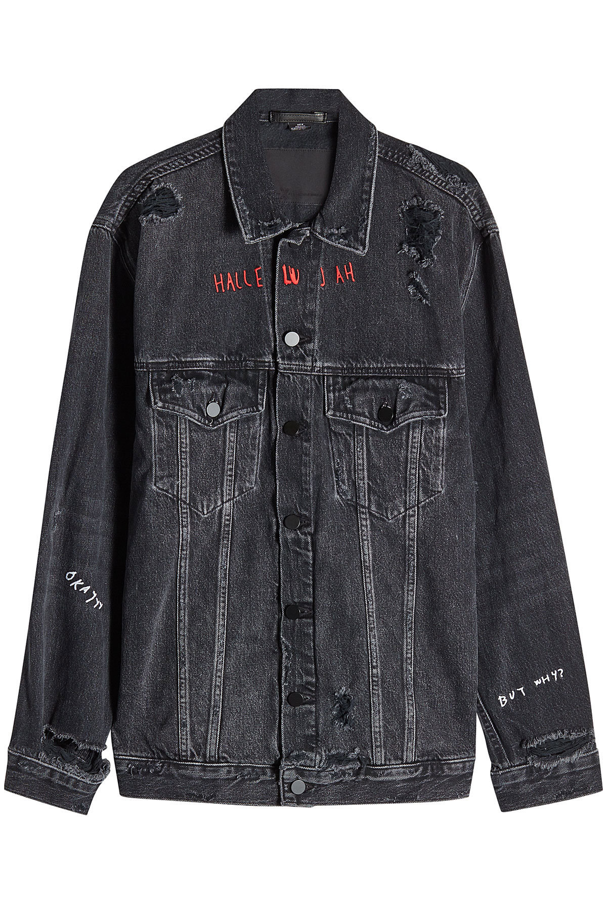 T by Alexander Wang - Distressed Denim Jacket with Embroidery