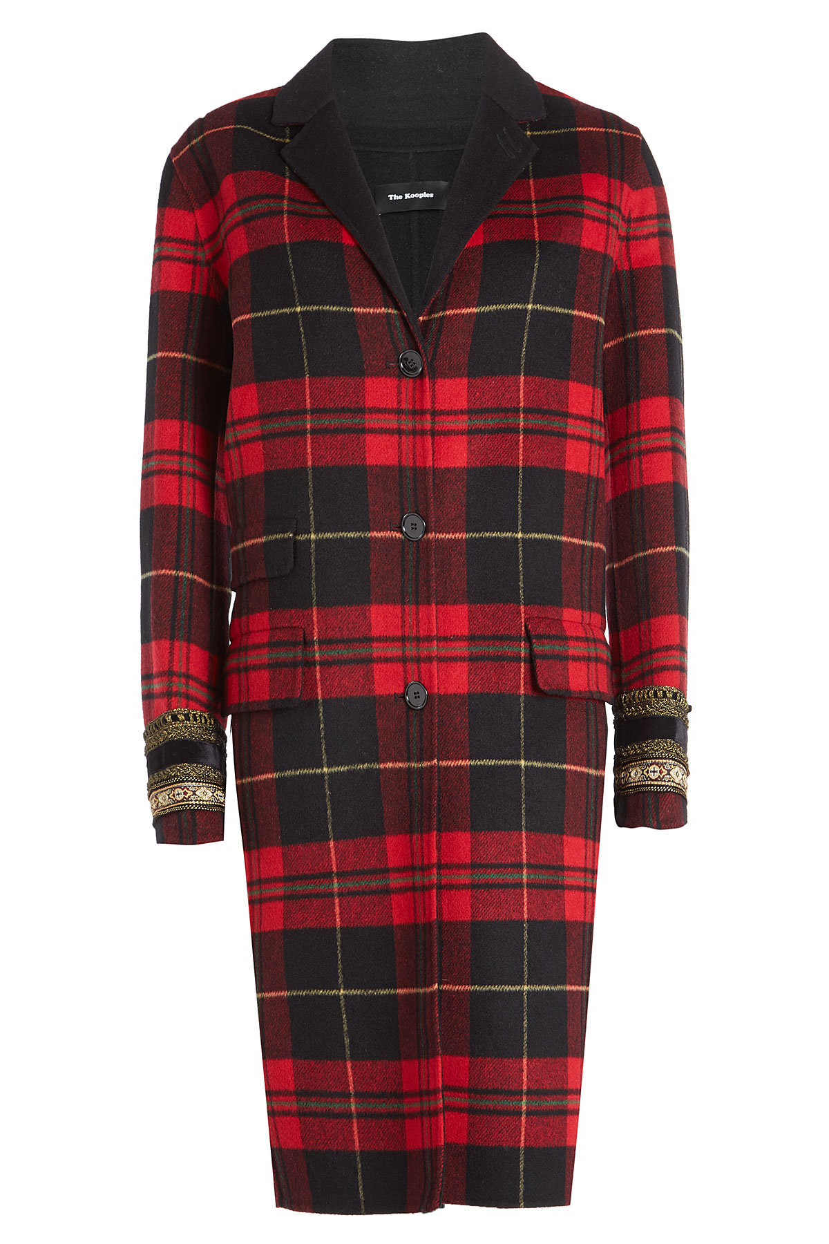 The Kooples - Printed Wool Coat with Embellishments