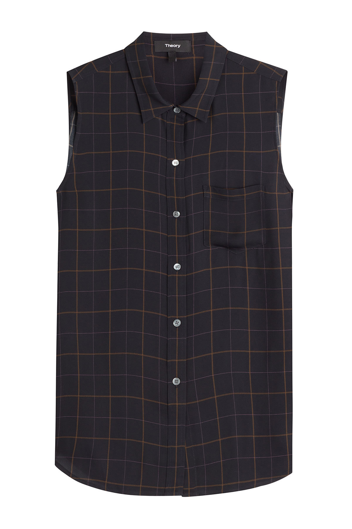 Silk Plaid Sleeveless Shirt by Theory