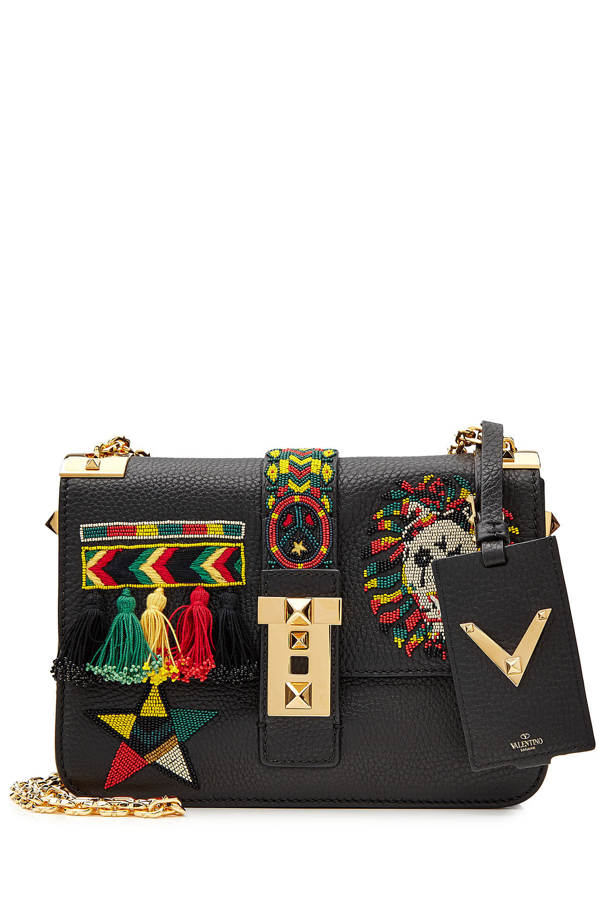 Valentino - B Rockstud Embellished Leather Shoulder Bag