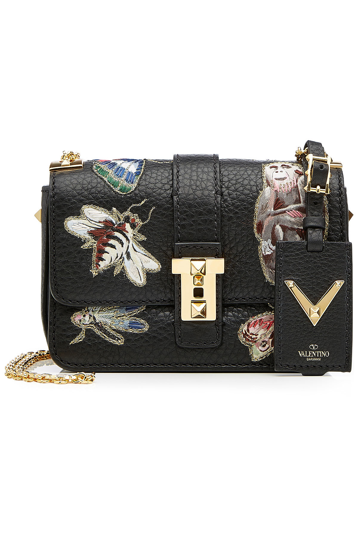 Valentino - Leather Shoulder Bag with Embroidered Motifs