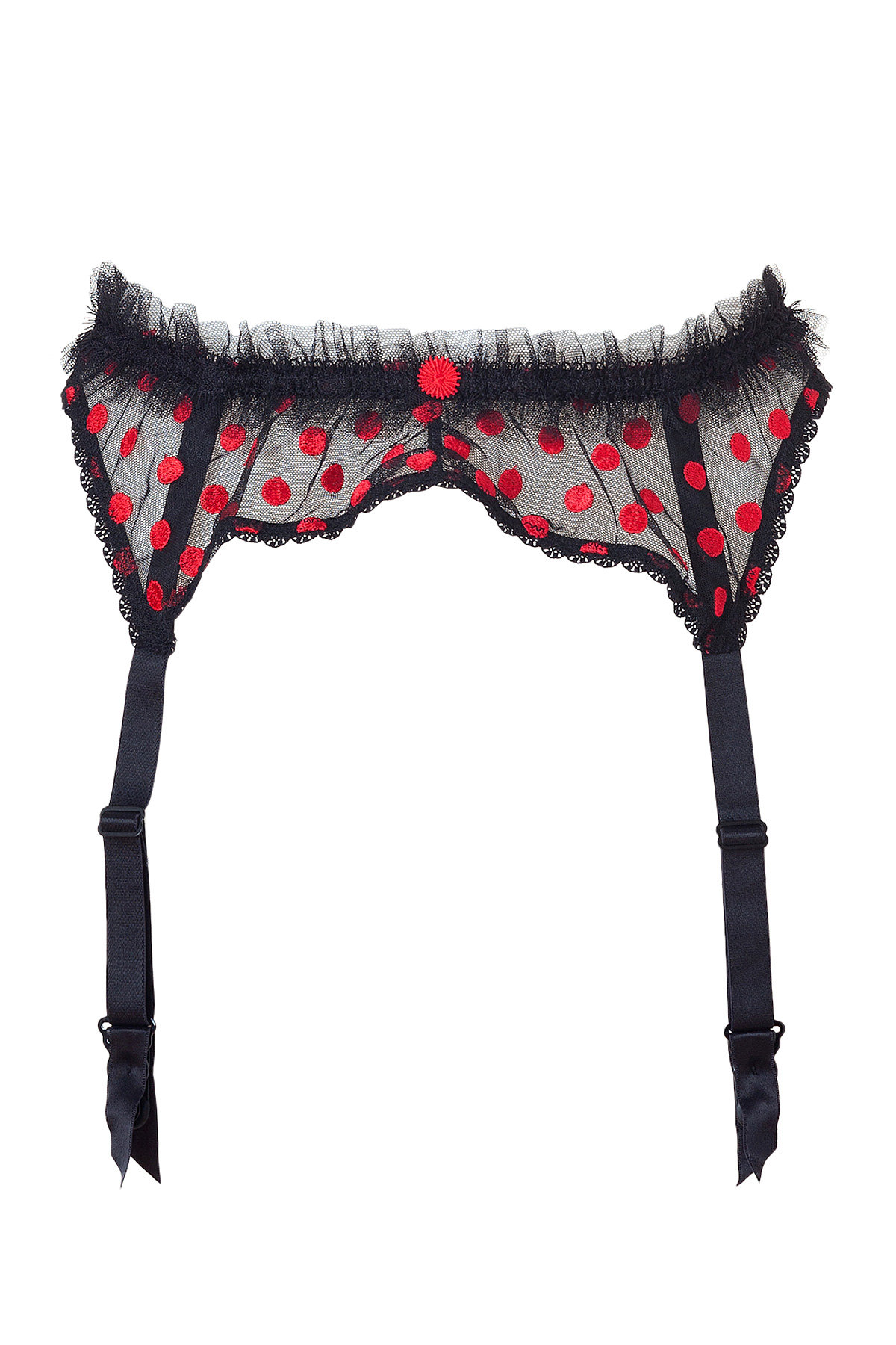 Von Follies by Dita Von Teese - Black/Red Spot Embroidery Suspender Belt