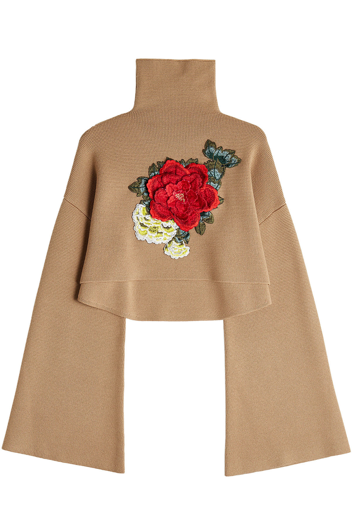 WILLIAM FAN - Cropped Wool Turtleneck Pullover with Appliqué