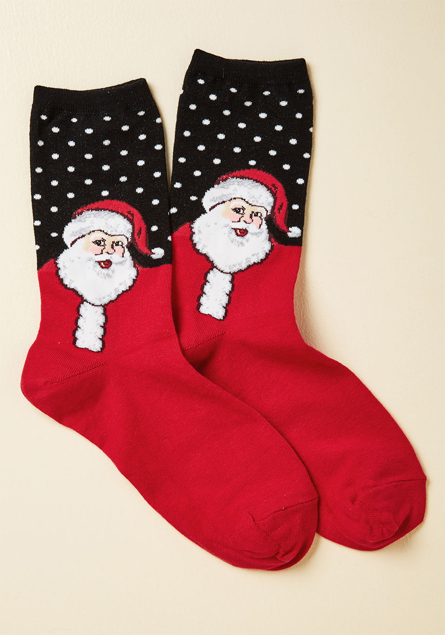 Wnc913 - Once you don these Christmas socks, you'll never want to take them off again! Not only do they keep your toes nice and toasty, these colorblock crews - sporting a jolly red Santa and a snowy midnight scene - bring cheer to every outfit with which they're 