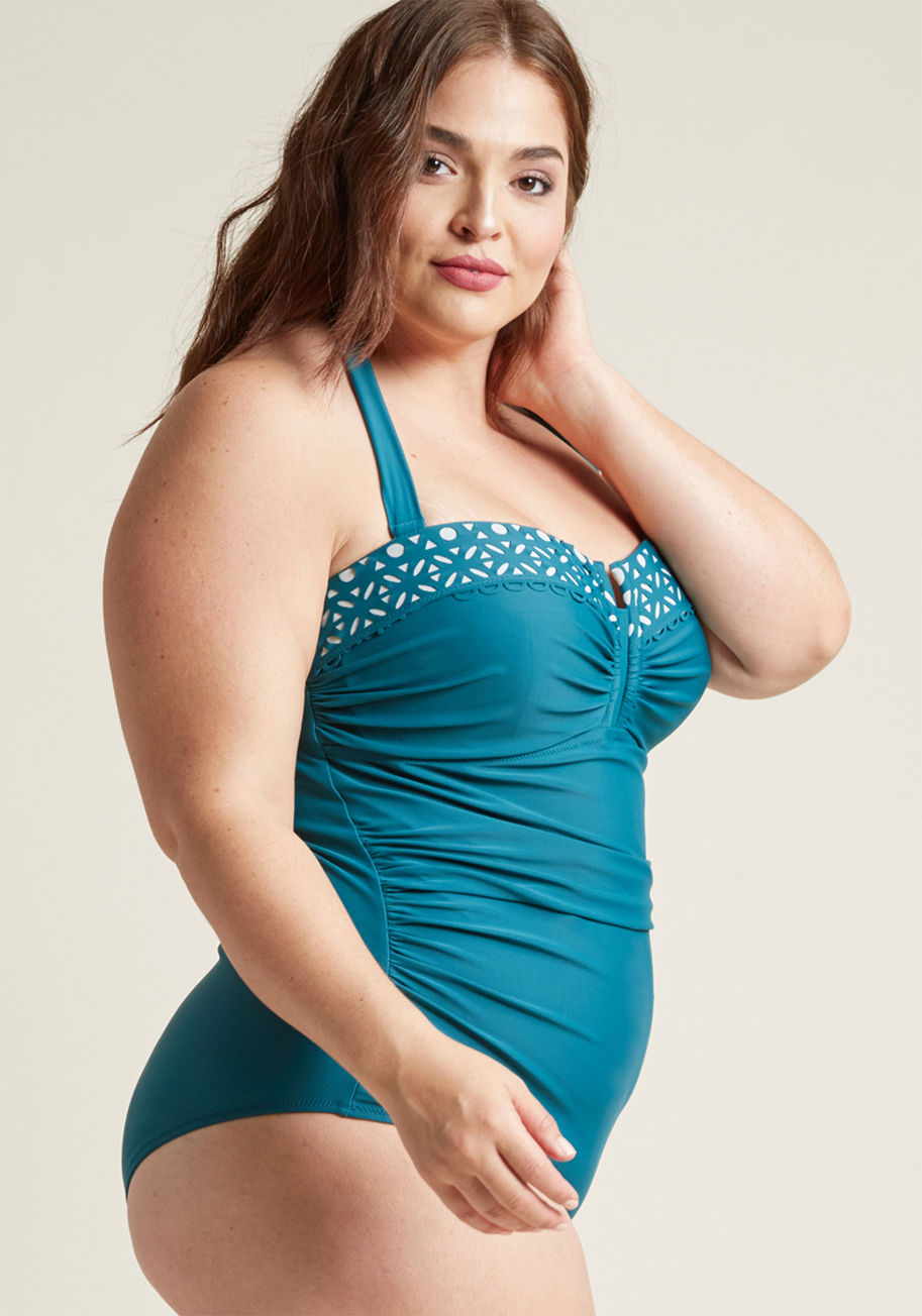 YMS294LT - Poll everyone on your friends list to figure out which exotic destination you'll be delighting with this teal bathing suit first! Whether or not you opt to wear the optional straps of this tasteful High Dive by ModCloth style, you'll feel your most advent