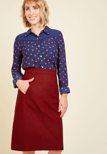 Aptitude for Anthropology A-Line Skirt in Wine by Pink Martini