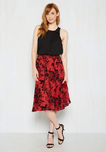 Emblazoned for the Occasion Midi Skirt in Ruby by Silver Stop